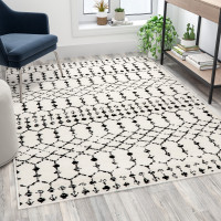 Flash Furniture RC-CR19-1330-57-WH-GG Geometric Bohemian Low Pile Rug - 5' x 7' - Ivory/Black